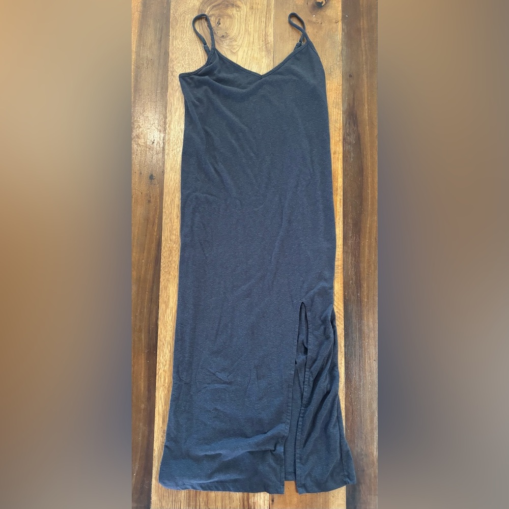 Z Supply Casual Relaxed V Neck Midi Dress Gray Small Spaghetti Straps Side Slit